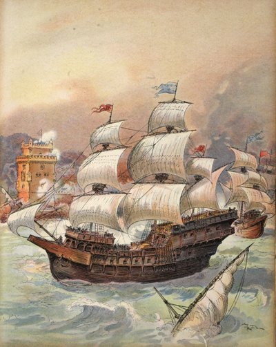 The Fleet of Jean Ango Blocks the Tagus and Lisbon Threat, Illustration from 